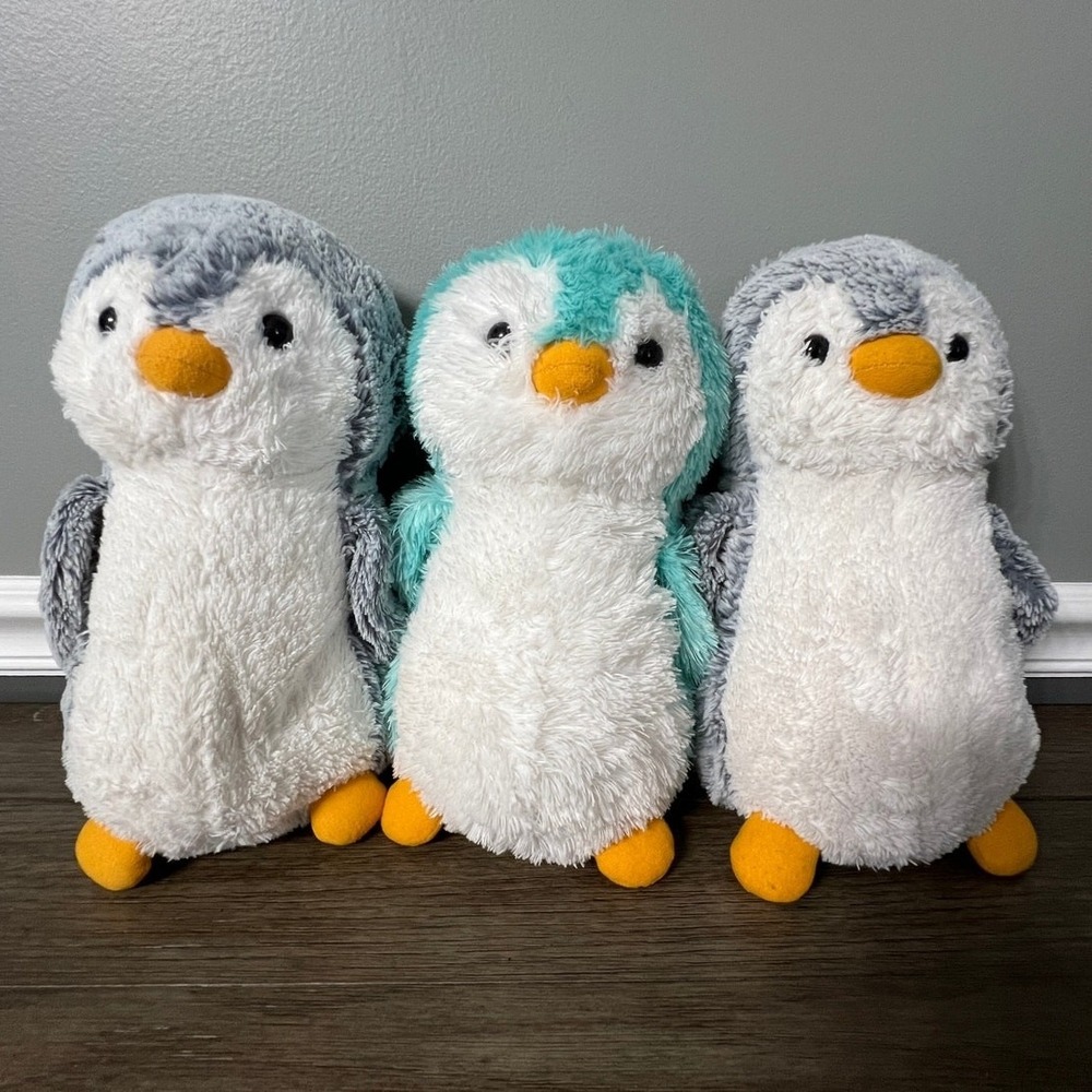 Destination Nation Pom Pom Penguin Plush Set of 3 Aurora Teal Grey Stuffed Toy